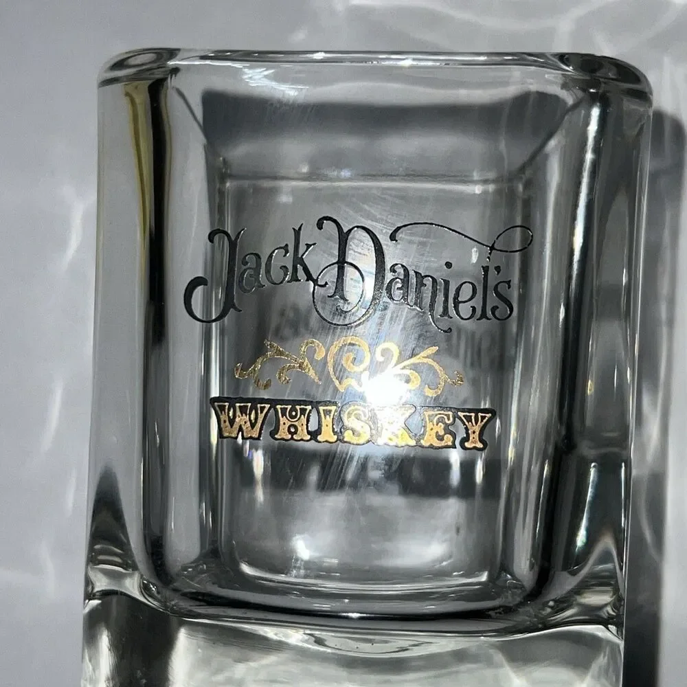 Jack Daniels Whiskey Square Rocks Glasses Black & Gold Graphics Set of 3 New